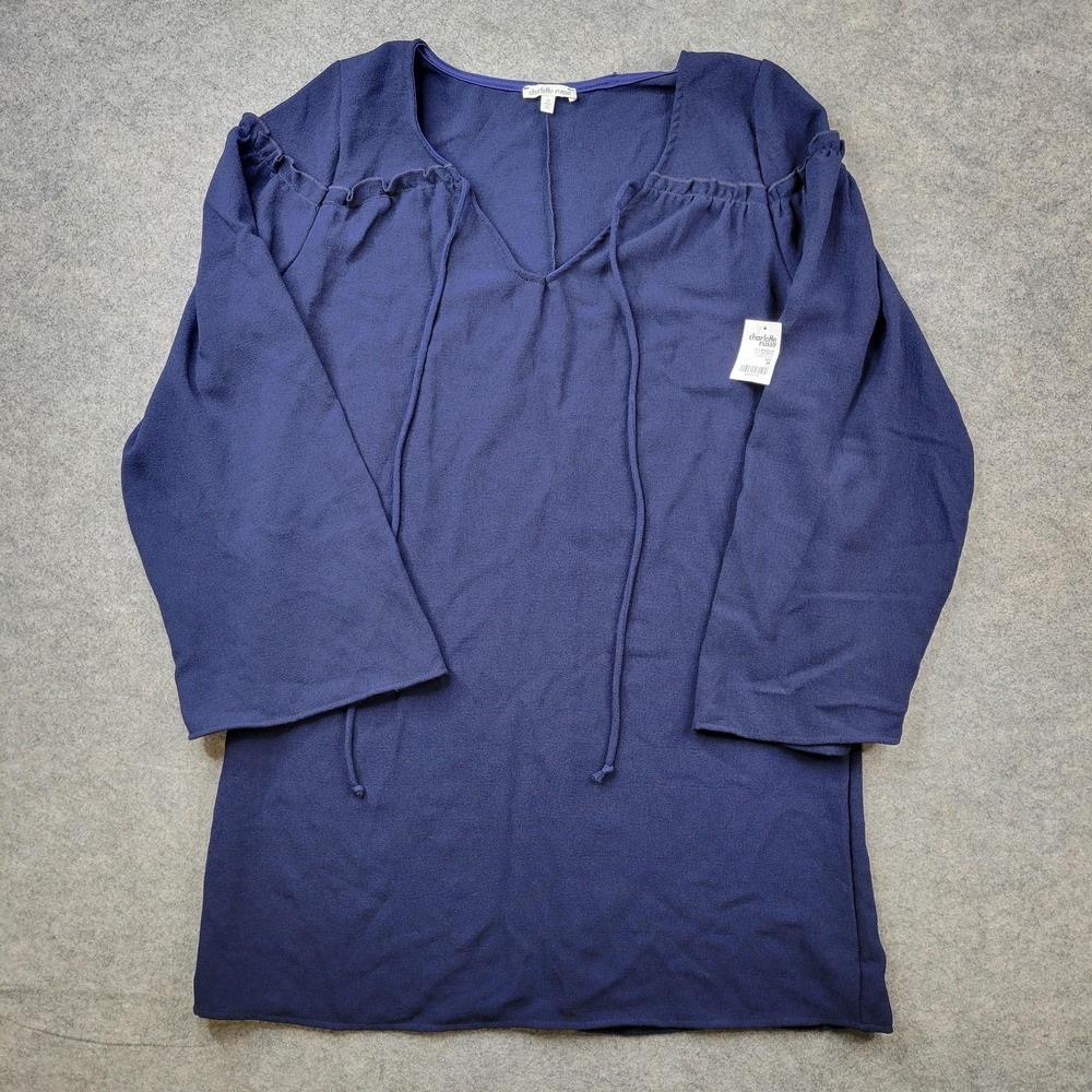 Charlotte Russe Dress Womens Medium Blue Long Sleeve V Neck Ruffle Shift Knit